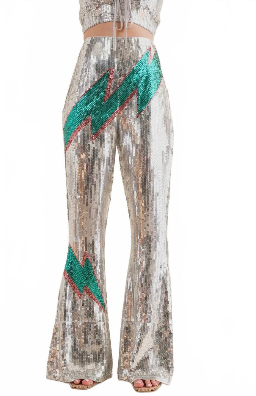 NEW BLUE B dazzle bolt party pants in silver